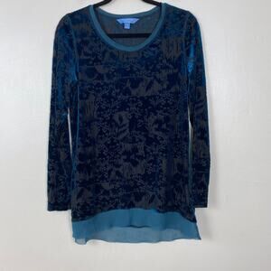Simply Vera Vera Wang Teal Velvet‎ Burnout Blouse Sheer Iridescent Fairy Size M